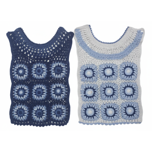 Débardeur en crochet patchwork pour femmes, haut en tricot sans manches, 100% coton, anti-froissement, vintage, motif carré bohème, mode estivale - Product Image 1