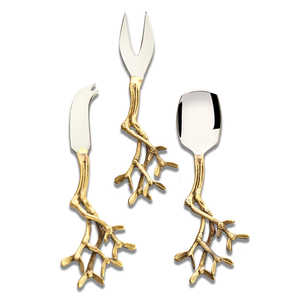 Venta al por mayor personalizado cuchillo de queso Promoción de acero inoxidable cuchillo de queso conjunto con mango de latón de forma ovalada - Product Image 3