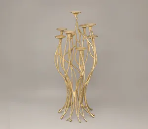 เชิงเทียนโลหะรูปทรงดอกไม้โบราณสีทองดีไซน์เนอร์เชิงเทียนที่วางเทียนแบบแท่งตกแต่งห้องนั่งเล่น - Product Image 5