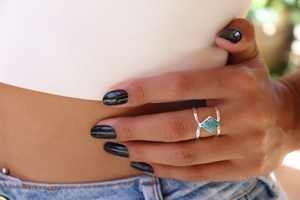 Anillo de marquesa de Plata de Ley 925 hecho a mano con incrustaciones de ajuste de bisel de piedra natural y cobre turquesa y diamante para fiesta de boda - Product Image 3