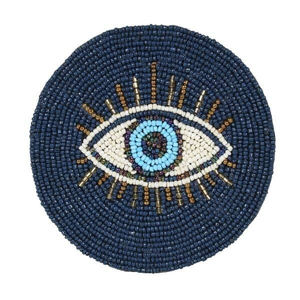Dessous de verre perlé brodé de mauvais œil fabriqués à la main Dessous de verre perlés Blue Eye de l'Inde Dessous de verre faits à la main par glowin fashion - Product Image 3