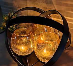 Glass & Metal Candle Holder - <b>Small</b> Handcrafted antique gold metal style metal dining <b>table</b> light luxury glass decorations - Product Image 3