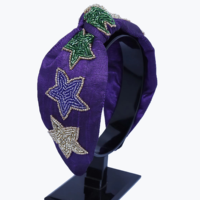 Diadema con Cuentas Hecha a Mano, Diseño Cuarta Estrella Especial, para Niñas, Nueva Llegada, Color Azul Dorado de Mardi Gras, Hiba Enterprises HE-5641