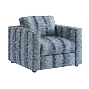 Sillón Contemporáneo con Estampado Azul para Sala de Estar y Dormitorio |   Sillón Club Tapizado Fácil de Limpiar con Patas de Madera - Product Image 1
