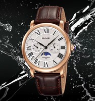 Nouvelle montre à quartz pour homme, style mode IA, cadran argenté phase de lune, chiffres romains, bracelet en cuir, grand stock, OEM personnalisé, ouverture de moule