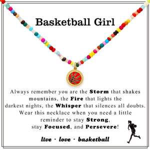 Collana con perline colorate <span class=keywords><strong>a</strong></span> tema basket e calcio, regalo per ragazze e donne, accessori sportivi, ciondolo, <span class=keywords><strong>gioielli</strong></span>. - Product Image 5