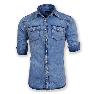 Camisas vaqueras de manga larga para hombre con botones para un aspecto elegante, Camisa vaquera lavada cómoda para uso diario, moda - Product Image 2