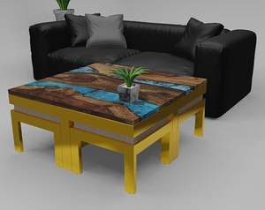 Mesa de Comedor Moderna Cuadrada de Resina y Madera, Tablero de Madera de Acacia, Resina Epoxi Hecha a Mano, Color y Tamaño Personalizables - Product Image 3