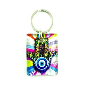 Llavero de cristal moderno con ojo turco DAFNI BIG PAZAR - Regalo promocional novedoso troquelado e impreso, hecho en Estambul - Product Image 4