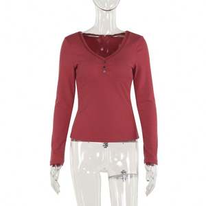 2025 venta al por mayor verano Dropshipping mujeres otoño Sexy colores sólidos camisetas de manga larga - Product Image 5