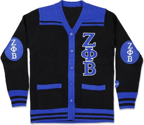 Zeta Phi Beta Sorority Blue Black Women button down Cardigan sweater