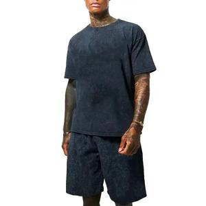 Ropa de verano para hombre, camiseta, conjunto corto, lavado ácido, ligero, 100% algodón, camiseta de gran tamaño y pantalones cortos de chándal, conjunto para hombre con logotipo - Product Image 6