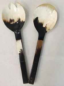 Ensemble de couverts en corne de buffle naturelle, grandes et petites cuillères à salade polies pour la maison, le restaurant et la cuisine - Product Image 2