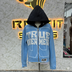 Sudadera con Capucha y Cremallera Color Verde Azulado, Fabricada por un Fabricante Profesional, Chaqueta con Cremallera y Pedrería, Estilo Vintage Lavado, Sudadera de Forro Polar para Hombre, Ropa Urbana - Product Image 4