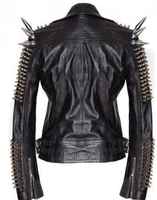 Blouson de moto clouté pour homme, taille adulte, noir, style punk, en cuir, coupe longue, avec clous, coupe-vent, vêtement de sport, clous robustes, couleurs personnalisables