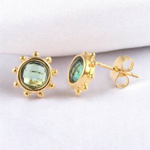 Pendientes de tachuelas de moda de piedras preciosas de cuarzo amatista verde redondo de 8 MM-Pendientes de tendencia de plata 925-Joyería al por mayor - Product Image 1