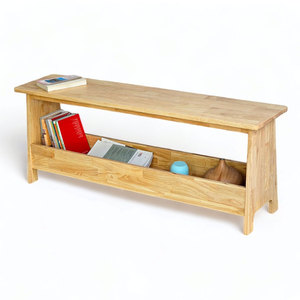 Banc long en bois d'hévéa GBD022 avec étagère 120x30x45cm, type autoportant pour salon - Product Image 1