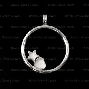 Vente véritable 925 argent rond cercle disque avec étoile coeur breloque Semi montage CZ pendentif Base pour souvenir lait maternel bijoux - Product Image 2