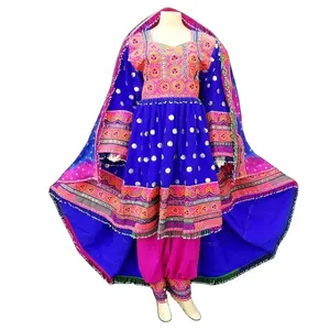 Biru Afghan Vintage Kuchi Pashtun Tribal Gypsy Gaun Afghan Kuchi Gaun Afghan Rok Gaun Panjang Pakaian Banjara