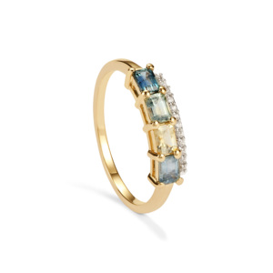 Bague en saphir vert du Montana 1,09 ct avec zircon blanc et sertissage griffe en or 9 carats - Product Image 1