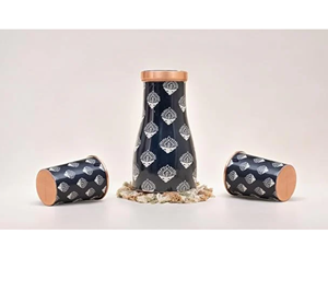 Oretrove 100% Botella de agua de cobre puro para dormitorio | Jarra de noche | Tarro de dormitorio con vidrio de cobre incorporado/recipiente 1 Lite de MHQ - Product Image 4