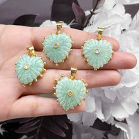 Pendentif en Amazonite Naturelle et Quartz CZ, Bijoux élégants sculptés en forme de coeur, Collier à breloques minuscules en pierres précieuses faites à la main, Cadeau pour elle