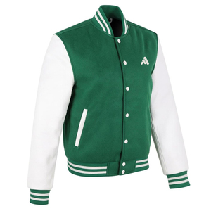Veste universitaire en laine verte avec manches en cuir blanc pour homme, veste surdimensionnée brodée, vêtements de rue d'hiver, veste de baseball - Product Image 2