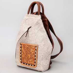 กระเป๋าเป้สะพายหลังหนังวัวสีน้ำตาลมีซิปปิดออกแบบแกะสลักด้วยมือสำหรับเด็กผู้หญิงแล็ปท็อปอุปกรณ์เสริมคาวเกิร์ลที่เก็บของ - Product Image 5