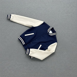 Chaqueta Universitaria de Alta Calidad Hecha a Medida, 100% Algodón, con Mangas de Cuero, Chaqueta de Béisbol de Bloques de Color, Gruesa y a la Moda - Product Image 6