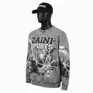 Sweat-shirts en molleton de coton premium 330 GSM gris, imprimé graphique urbain, logo personnalisé, impression DTG, doux, chaud, décontracté, basiques - Product Image 2