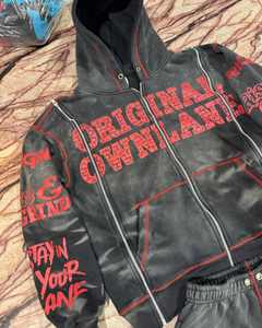 Sudadera con capucha para hombre, holgada, estampada, con lavado ácido, forro polar, transpirable, de secado rápido, cortavientos, talla grande, estilo urbano, con 3 cremalleras - Product Image 3