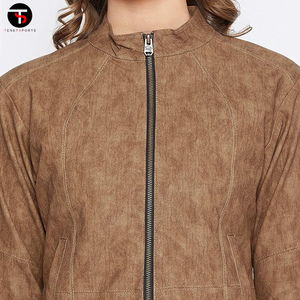 Veste de printemps pour femmes fabricant pakistanais marron pur cuir Long Style de mode fermeture éclair respirant coton remplissage teint uni - Product Image 6