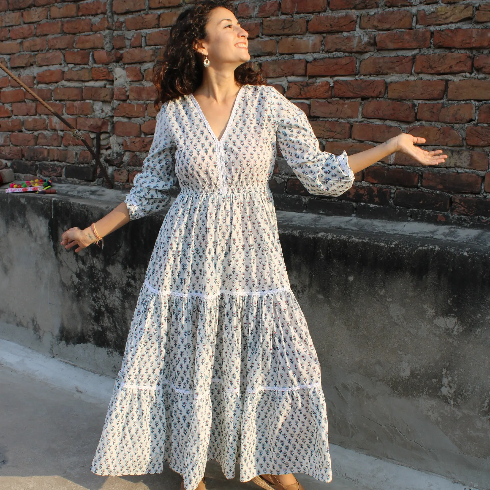 Indian Cotton Block Print Long Maxi Dress Casual Summer Wear Woman Long Dress Beach Dresses