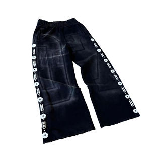 <b>Clothing</b> Manufacture Custom Oversized Cotton Wide Leg Baagy Vintage Acid Wash <b>Sun</b> Faded Distressed Rhinestone Sweatpants - Product Image 5