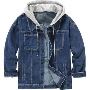 Veste en jean bleu classique personnalisable de style vintage pour homme avec capuche Veste en jean boutonnée décontractée pour homme et femme - Product Image 5