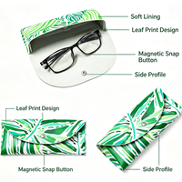Étui à lunettes semi-rigide Blue Feather Fashion, imprimé feuille verte personnalisé, boîte à lunettes portable avec fermeture à pression, pochettes pour lunettes