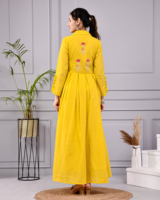 Kurta Anarkali jaune pour femmes, imprimé à la main |   Robe longue évasée en coton |   Vêtements ethniques indiens pour femmes en gros