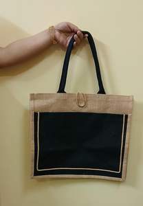 กระเป๋าปอกระเจาทรงสี่เหลี่ยมผืนผ้า2สีขนาดกลางคุณภาพดีทำด้วยมือพร้อมที่จับเชือกสำหรับซื้อของใช้ในร้านขายของชำทนทาน - Product Image 2