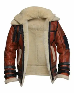 Vente en gros de blousons aviateur de haute qualité pour hommes manteau de fourrure marron épissage en peau de mouton grande taille en cuir véritable vestes de fourrure - Product Image 1