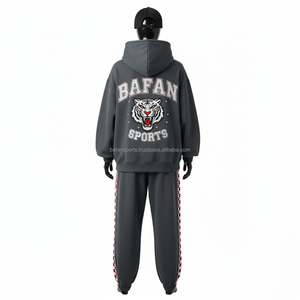 Chándal de gran tamaño para mujer, tela de lana pesada GSM, Color gris, logotipo personalizado bordado, ropa de calle, conjunto deportivo, chándales de talla grande - Product Image 2