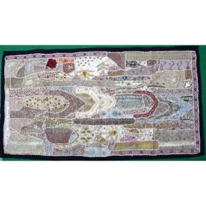 Indian Bohemian Art <b>Wall</b> Hanging Beige Cotton Mandala <b>Tapestry</b> 25 X 50 Inches Abstract Embroidered for <b>Wall</b> Decor for Halloween - Product Image 1