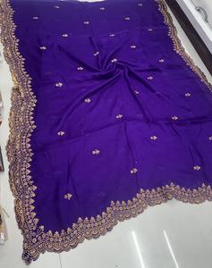 <b>Satin</b> Chiffon 4-Sided Embroidered Dupatta Elegant <b>Scarf</b> Shawl - Product Image 3