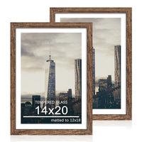 Juego de 2 Marcos de Madera Rústica Marrón de 14x20 para Pósteres con Cubierta de Vidrio Templado, Duraderos para Montaje en Pared