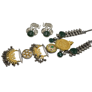 สร้อยคอจิวเวลรี่ทันสมัยใหม่สร้อยคอ dualtone แบบดั้งเดิมพร้อมต่างหูในราคาที่เหมาะสมในอินเดีย - Product Image 3