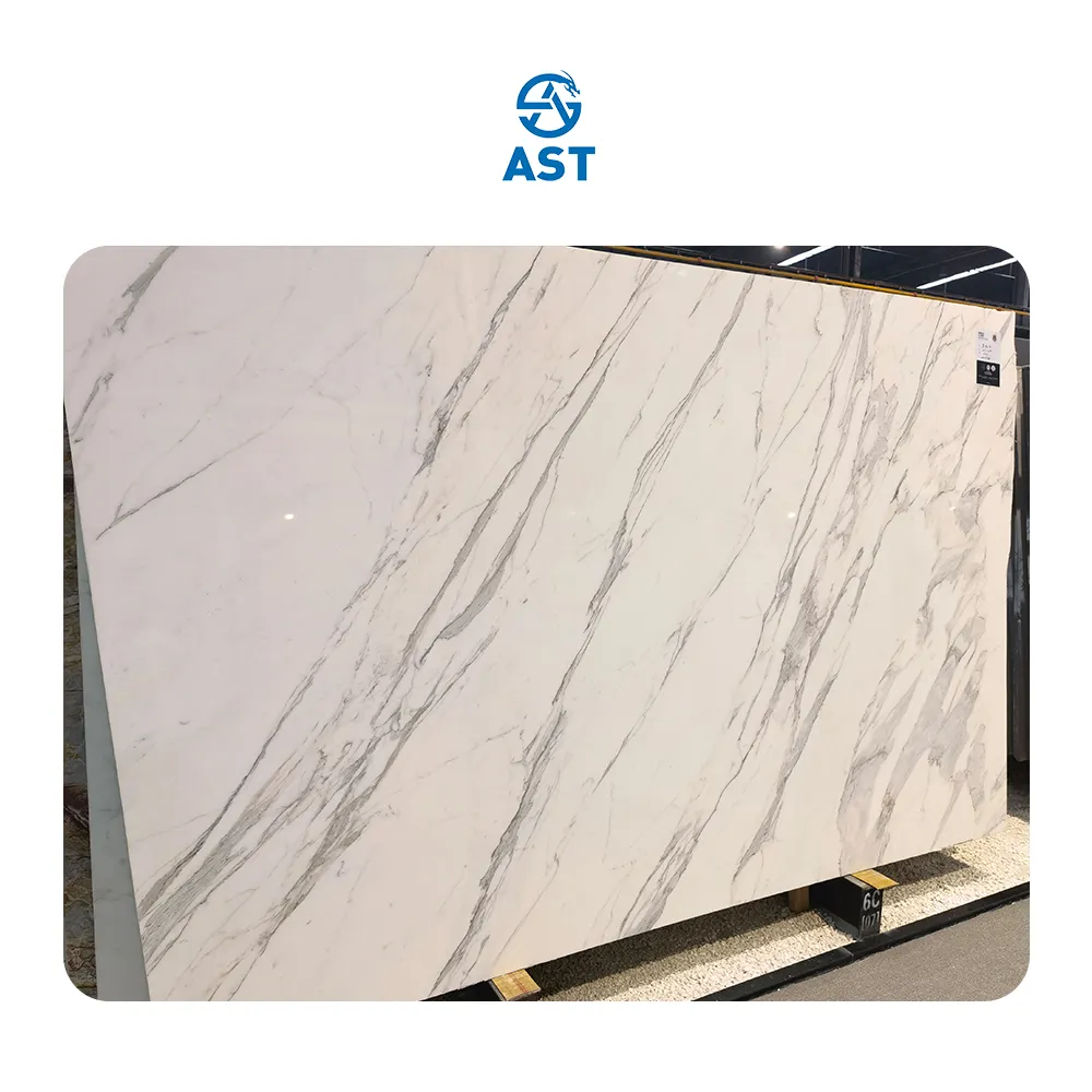 AST OEM/ODM Marmo Marmol best quality marble wall and floor look calacatta white marble slab tile for living room wall decor
