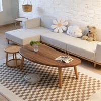 Table basse ovale avec pieds en bois, table centrale minimaliste nordique pour salon, table de canapé, gain de place, blanc Z-07