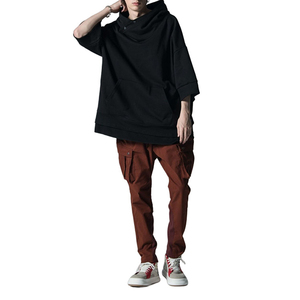 High Quality Customized <b>Turtle</b> <b>Neck</b> Hoodie Colorblock Short Sleeve Loose Cotton Oversized <b>Man</b> Hoodie - Product Image 4