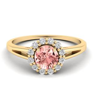 แหวนเพชรทรงกลมประดับมรกตมอร์แกไนต์ 0.84 กะรัต ตัวเรือนทองคำแท้ 14K งานสั่งทำพิเศษจาก REYES สำหรับผู้หญิง เครื่องประดับชั้นดี - Product Image 1