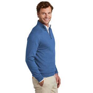 Men's 100% Cotton Quarter-Zip Sweater with Soft Rib <b>Mock</b> <b>Neck</b> Cotton Stretch 1/4-Zip Sweater - Product Image 3