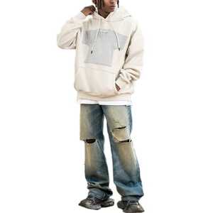 2024 nuevo estilo 100% algodón francés Terry apliques bordados hombres pulóver de gran tamaño gota hombro Boxy Fit Sudadera con capucha grande - Product Image 2